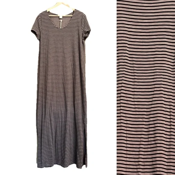 Artisan Ny | Dresses | Nwt Artisan Ny Striped Navy Gray Side Slits Maxi  Dress L | Poshmark